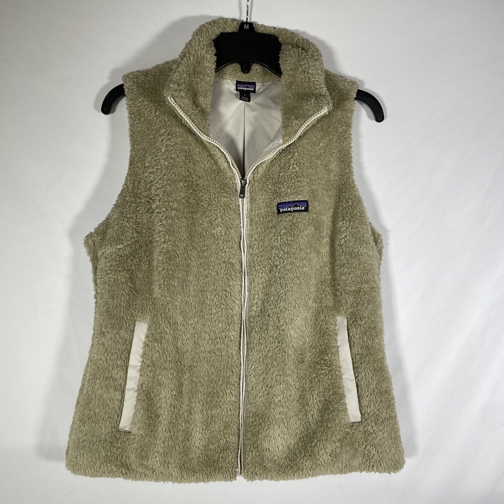 Patagonia Los Gatos Fleece Vest Womens Large Khaki Sherpa Full Zip 25216